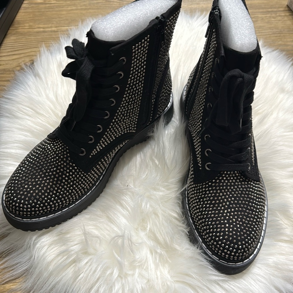 Madden Girl Black Silver Studded Kurrt Lace Up Combat Boots Women Sz 7